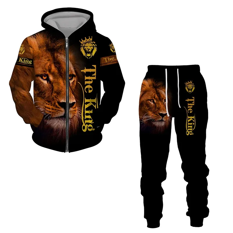 ∏ Fashion 3D the Lion Printed Zipper Coat Hoodie Suits Men 39;s Sweatshirt  Sets Men 39;s Jacket Tracksuit Long Sleeve Men 39;s Clothing 9211